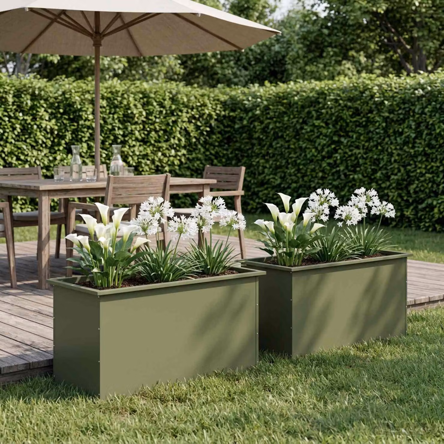 Set di 2 fioriere da giardino con LED vidaXL in acciaio, colore verde, L 100 x P 50 x H 48 cm
