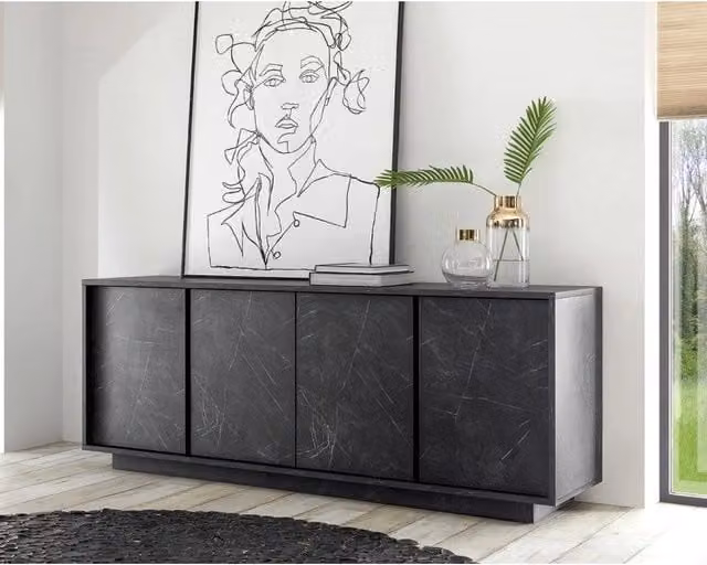 (2c) Madia Rock 4 ante effetto marmo nero L180x43xh. 79 cm(ROCK4AMNE)