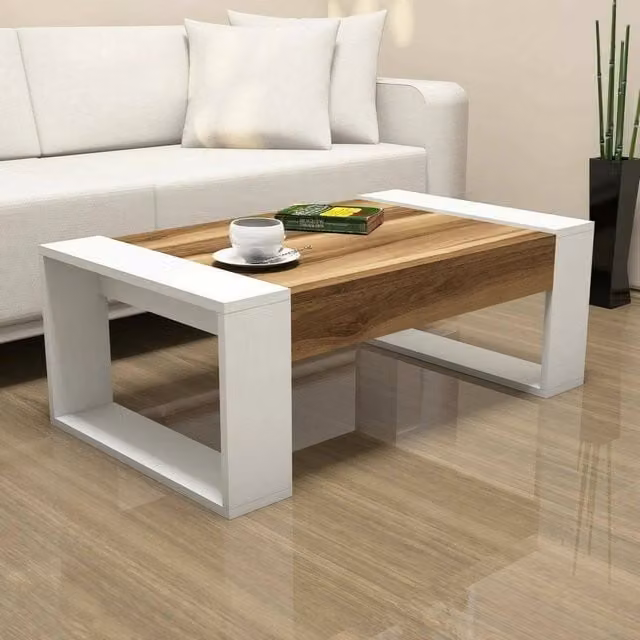 Tavolino da salotto Kaffa DMORA moderno in noce e bianco L: 102 cm, P: 60 cm, H: 38 cm