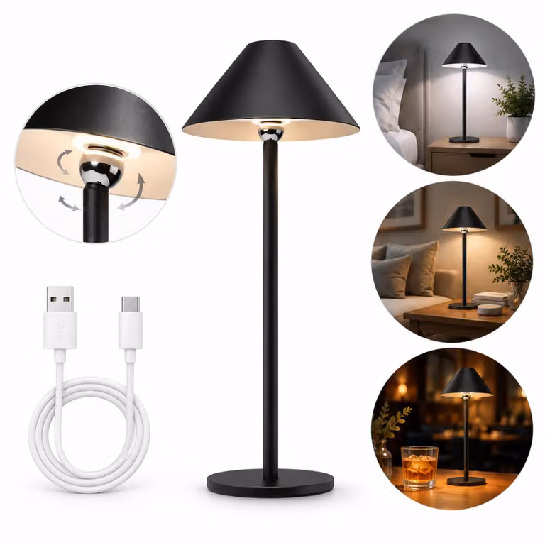 Cordless Dimmable LED Ricaricabile Lampada da tavolo Touch Lampada da tavolo Soggiorno Lampade da comodino Tricolore Luce Nero