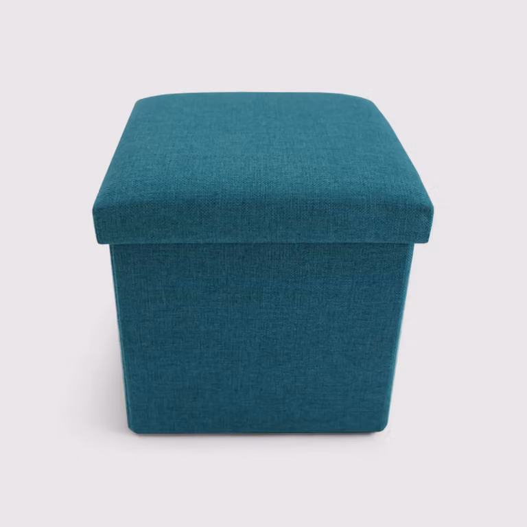 Lentisco - Pouf portaoggetti a cubo azzurro turchese pieghevole