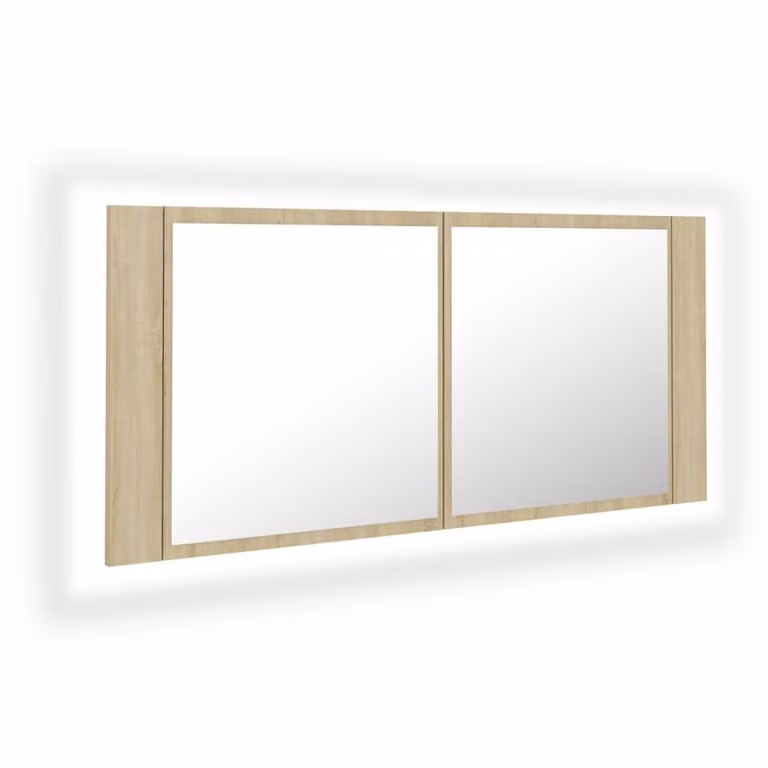 Armadietto a Specchio con Luci LED Rovere Sonoma in Acrilico
