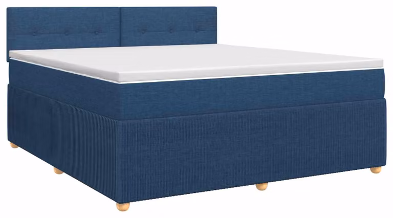 Letto a molle insacchettate con materasso e testata in tessuto blu 160 x 200 cm