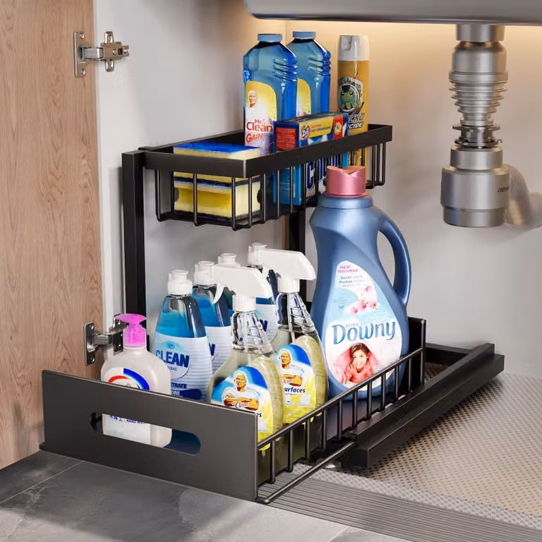 Organizer sottolavello - Scaffale a 2 livelli - Cassetto estraibile - 36 x 28 x 33 cm - Metallo