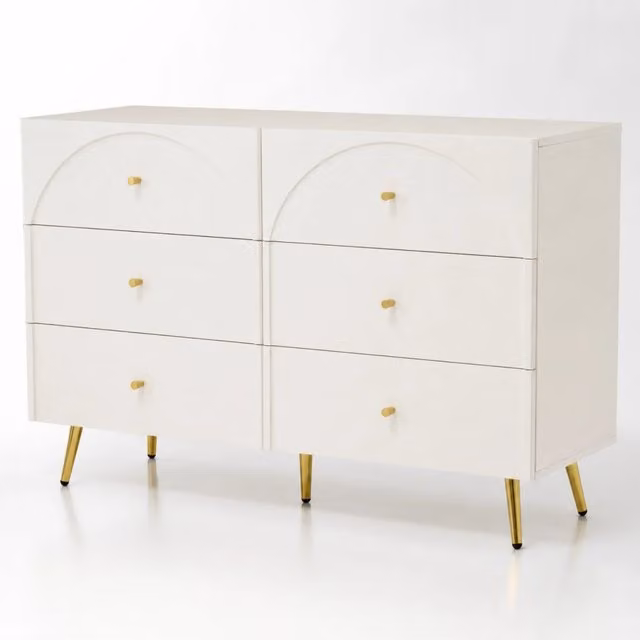 Cassettiera Capiente Con 6 Cassetti Mobile Design Moderno Minimal Per Camera Da Letto Ingresso Cameretta E Stanza Ospiti Dotata Di Piedini E Dettagli Oro 120 X 40 X 85 Cm Bianco