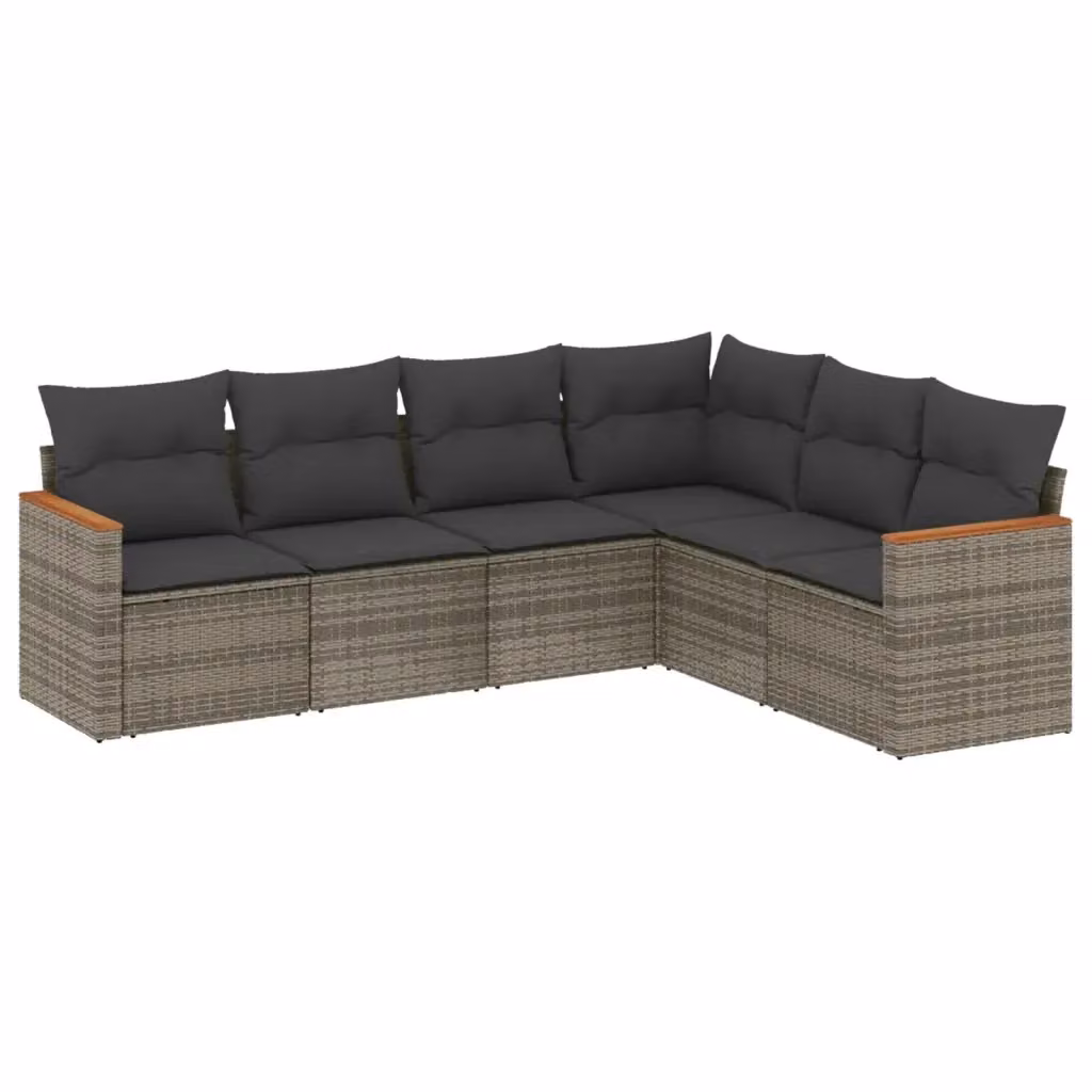 vidaXL Set Divano da Giardino a L 6 pz con Cuscini Grigio in Polyrattan e Struttura in Acciaio – 2