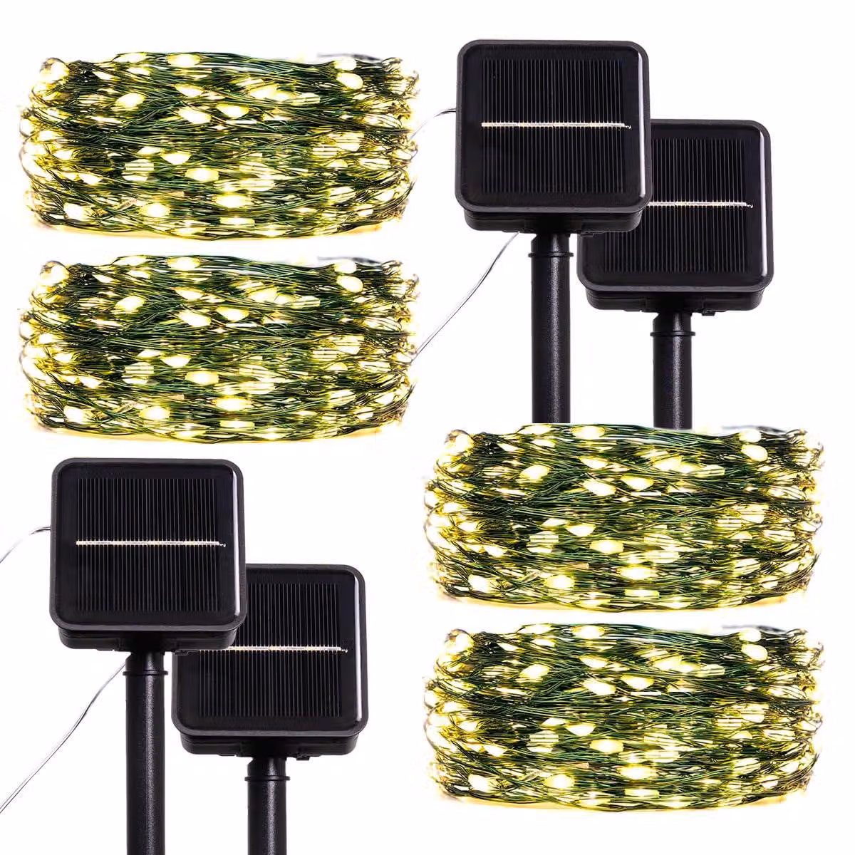 Catena luminosa solare, 10 metri, 100 LED, filo di rame verde, impermeabile, confezione da 4