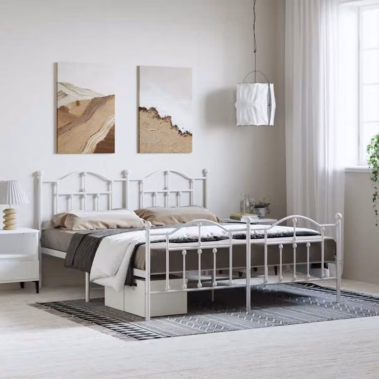 vidaXL Giroletto con Testiera e Pediera in Metallo Bianco L: 187 cm, P: 219 cm, H: 97 cm