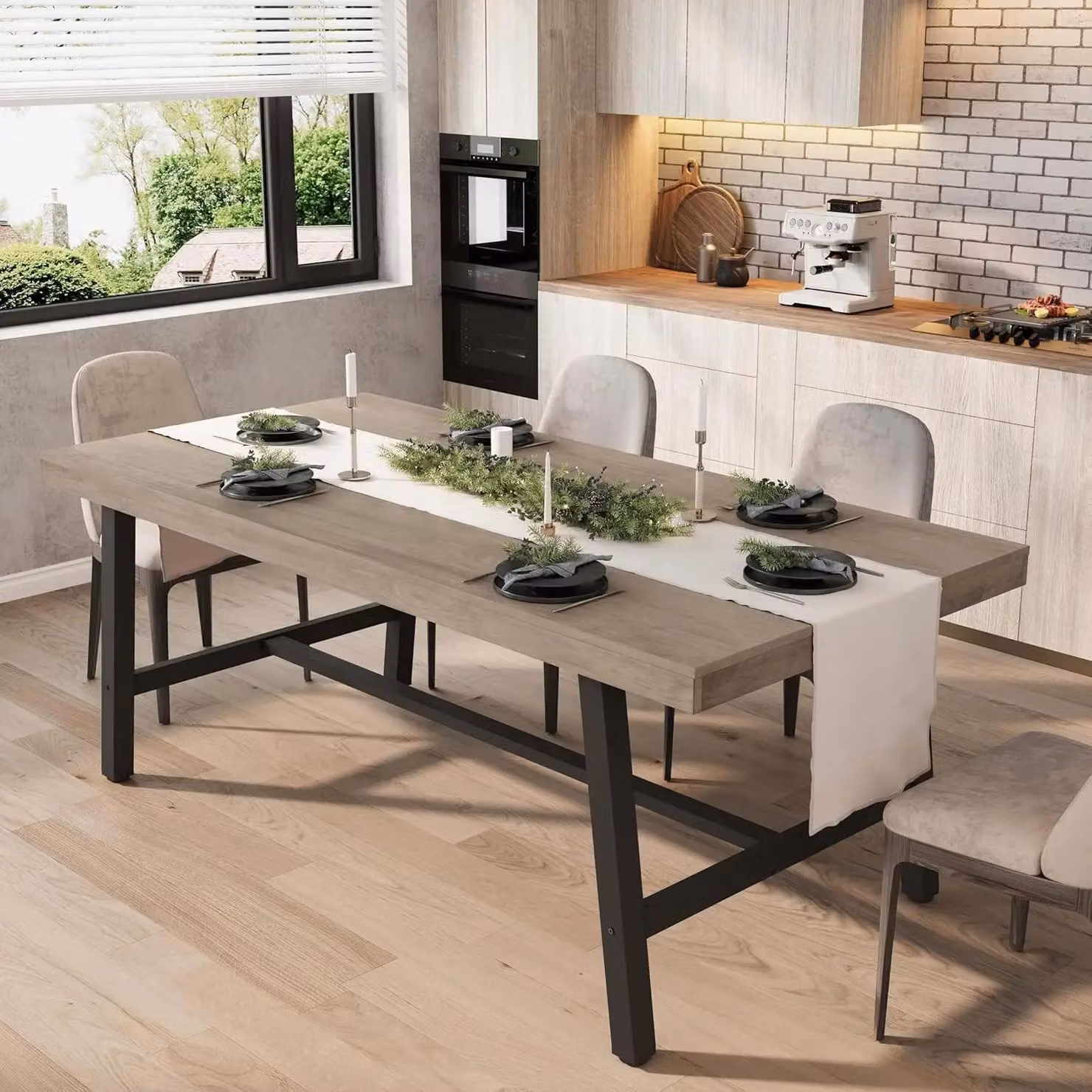 Tavolo da pranzo per 6-8 persone - Tavolo rettangolare per la cucina - 180 cm - Struttura in legno - Stile industriale moderno - Lunghezza fissa - Grigio