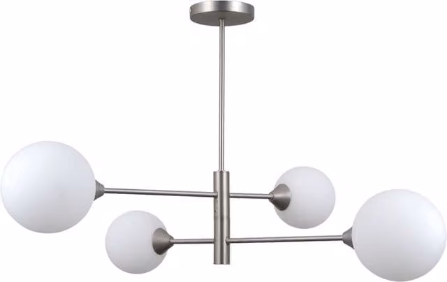 Plafoniera moderna Evora Italux in metallo e vetro color argento con 4 lampadine G9, L: 64 cm, P: 53 cm, H: 20 cm