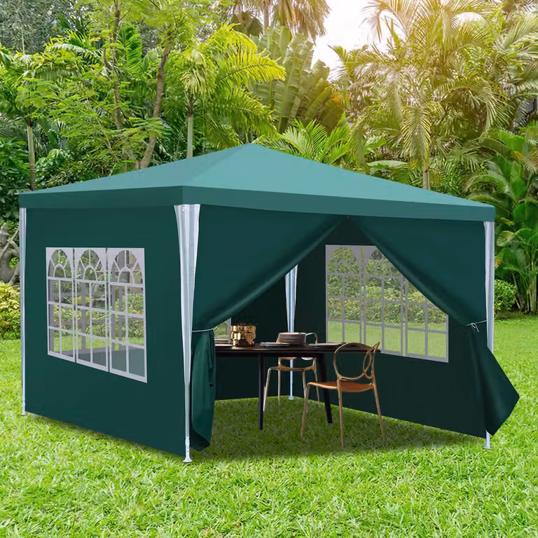 Clanmacy gazebo 3x3m, tenda da giardino impermeabile, protezione UV, con 3 pannelli laterali e 1 ingresso, per giardino terrazza festa, verde