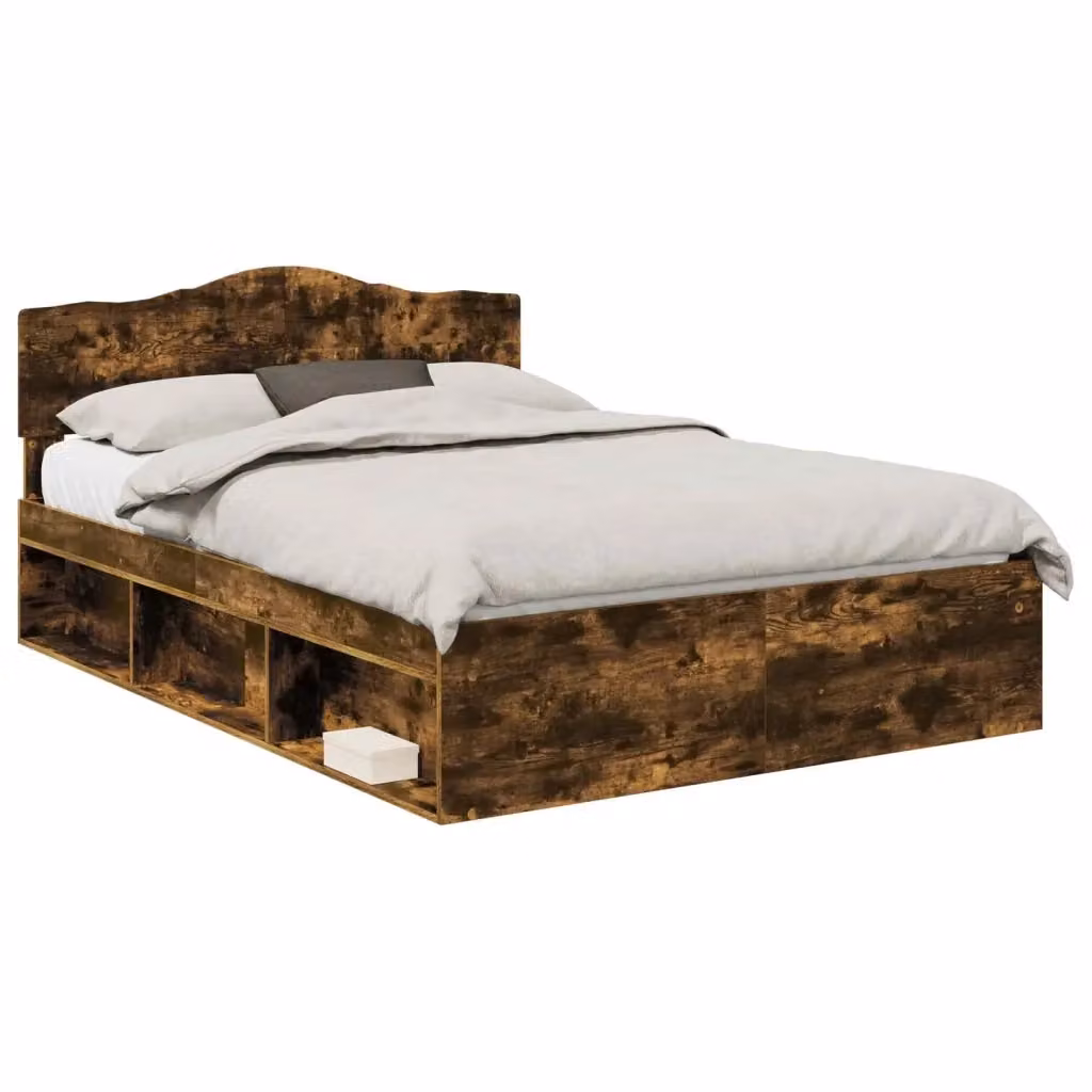 Struttura del letto moderna vidaXL in pino massello e MDF, colore marrone rovere fumé, L 140 x P 200 cm – 2