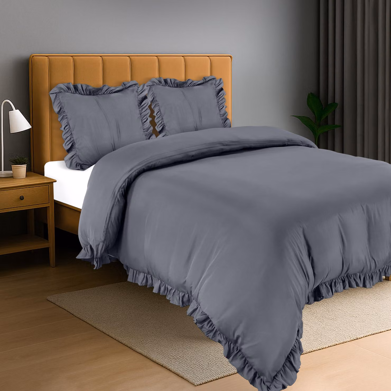 Set di lenzuola matrimoniali 200x200 cm: copripiumino in microfibra e 2 federe 80x80 cm, colore grigio