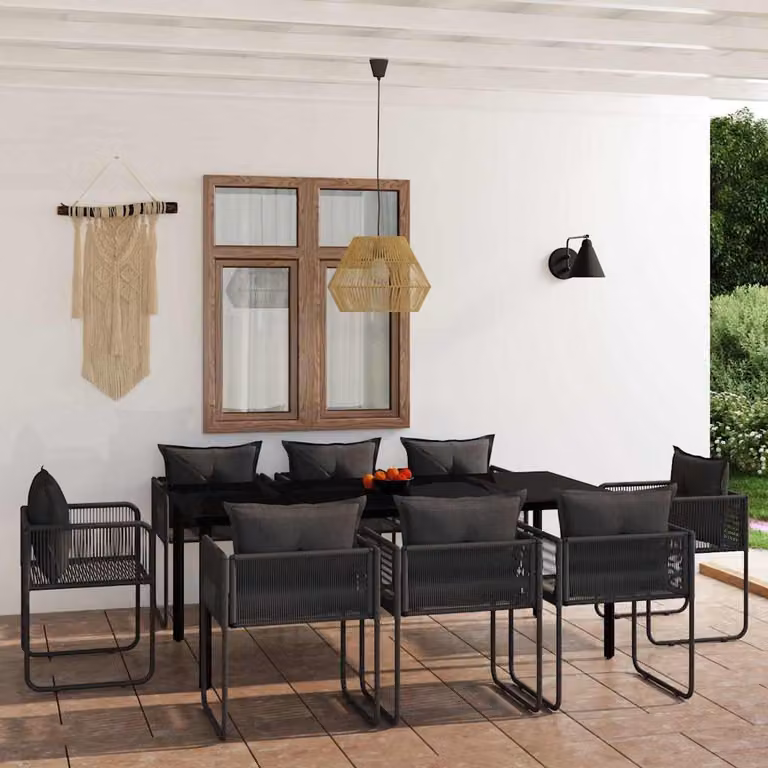 Set da pranzo da giardino vidaXL in metallo e vetro nero opaco, 9 pezzi