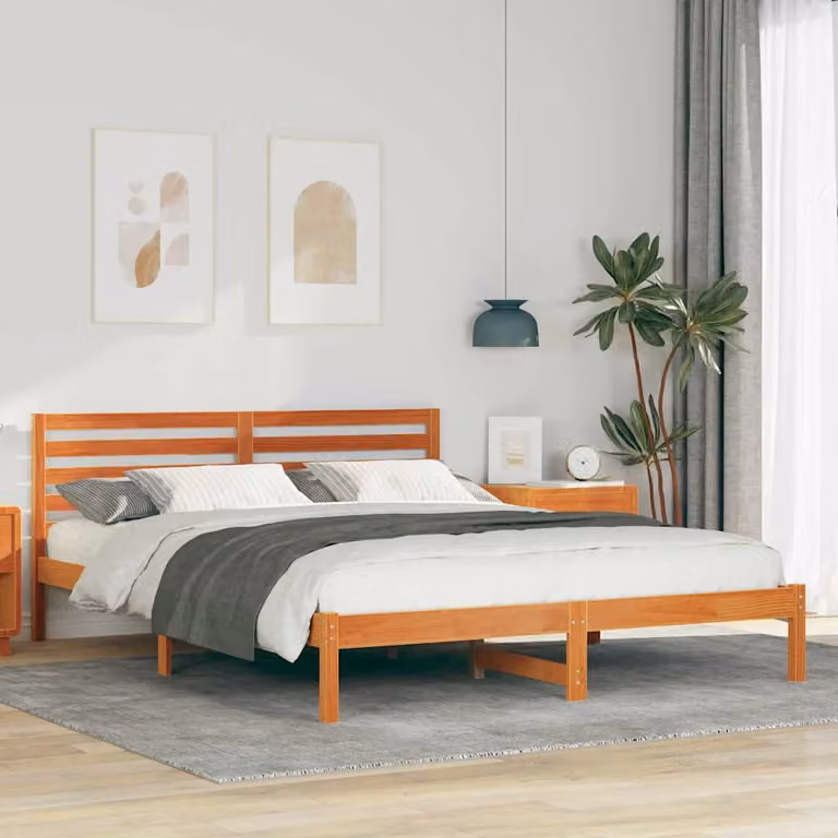 Struttura del letto in pino massello vidaXL, colore marrone cerato, L/P/H: 160 x 200 x 100,5 cm