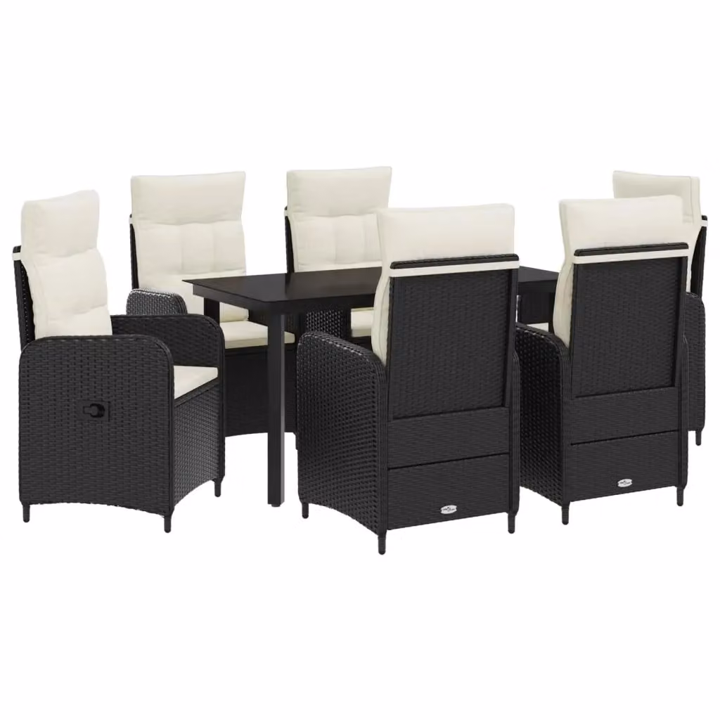 Set da pranzo per giardino e terrazzo vidaXL in polyrattan nero e bianco, 7 pezzi – 2
