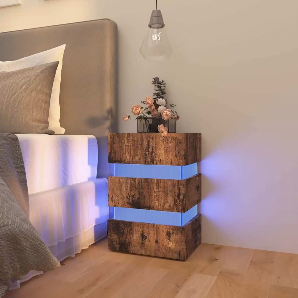 vidaXL Comodino Moderno con LED in Legno Rovere Fumo, L 45 cm x P 35 cm x H 67 cm – 1