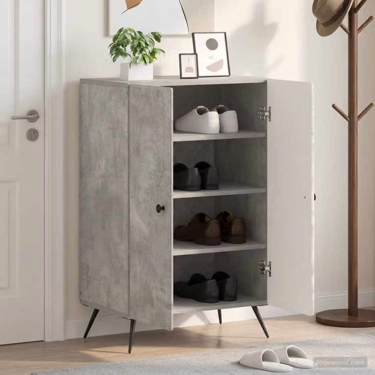 Mobile porta scarpe vidaXL BREDA moderno in MDF e metallo, Grigio e Nero, L: 59,5 cm, P: 39,5 cm, H: 90 cm