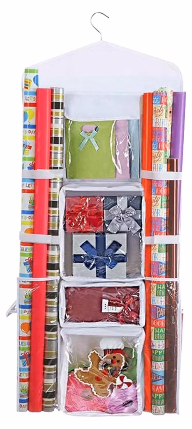 Organizzatore per carta da regalo con doppia facciata, ideale per armadi