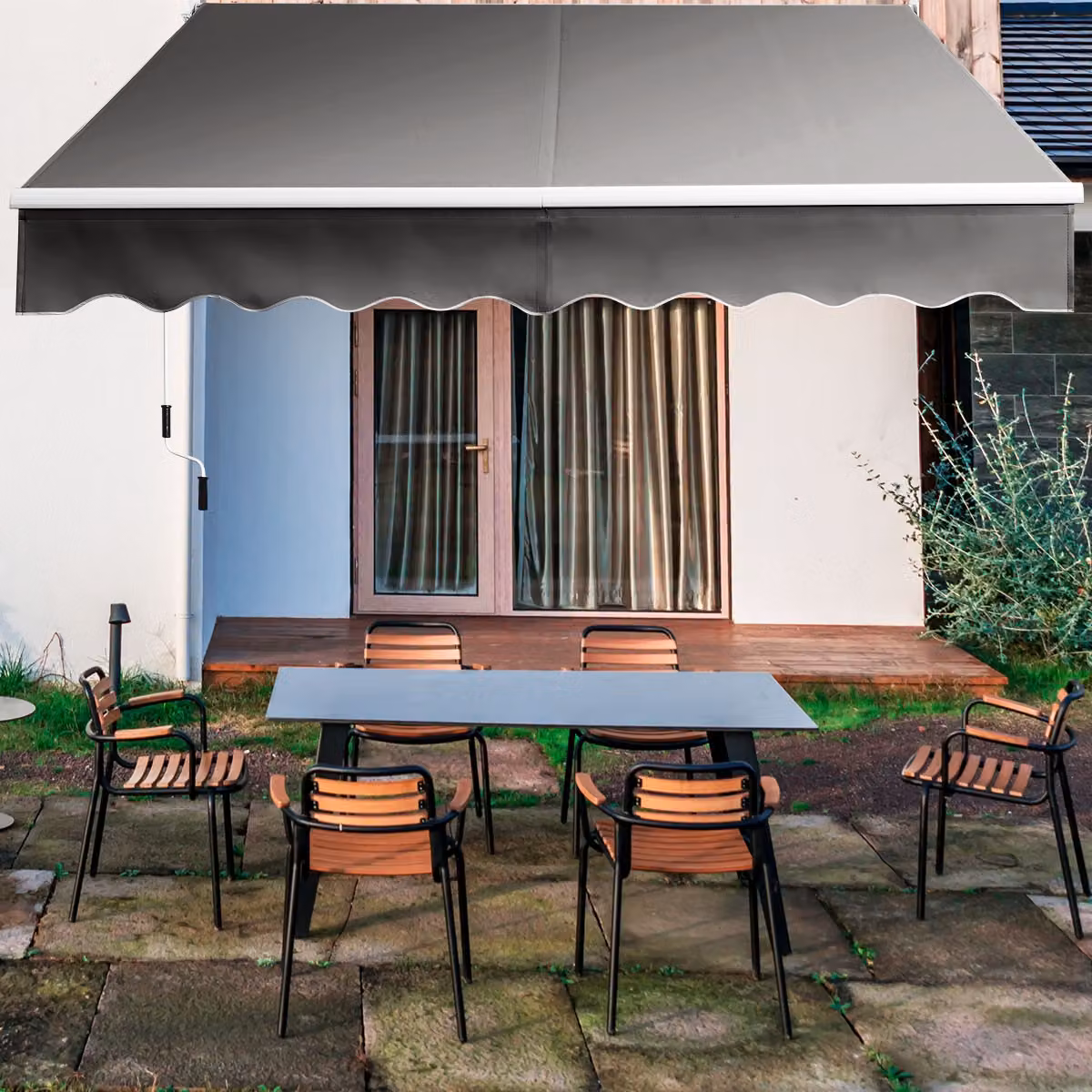 Tenda da sole retrattile Costway in alluminio e poliestere impermeabile con manovella, Grigio, L: 295 cm, H: 250 cm