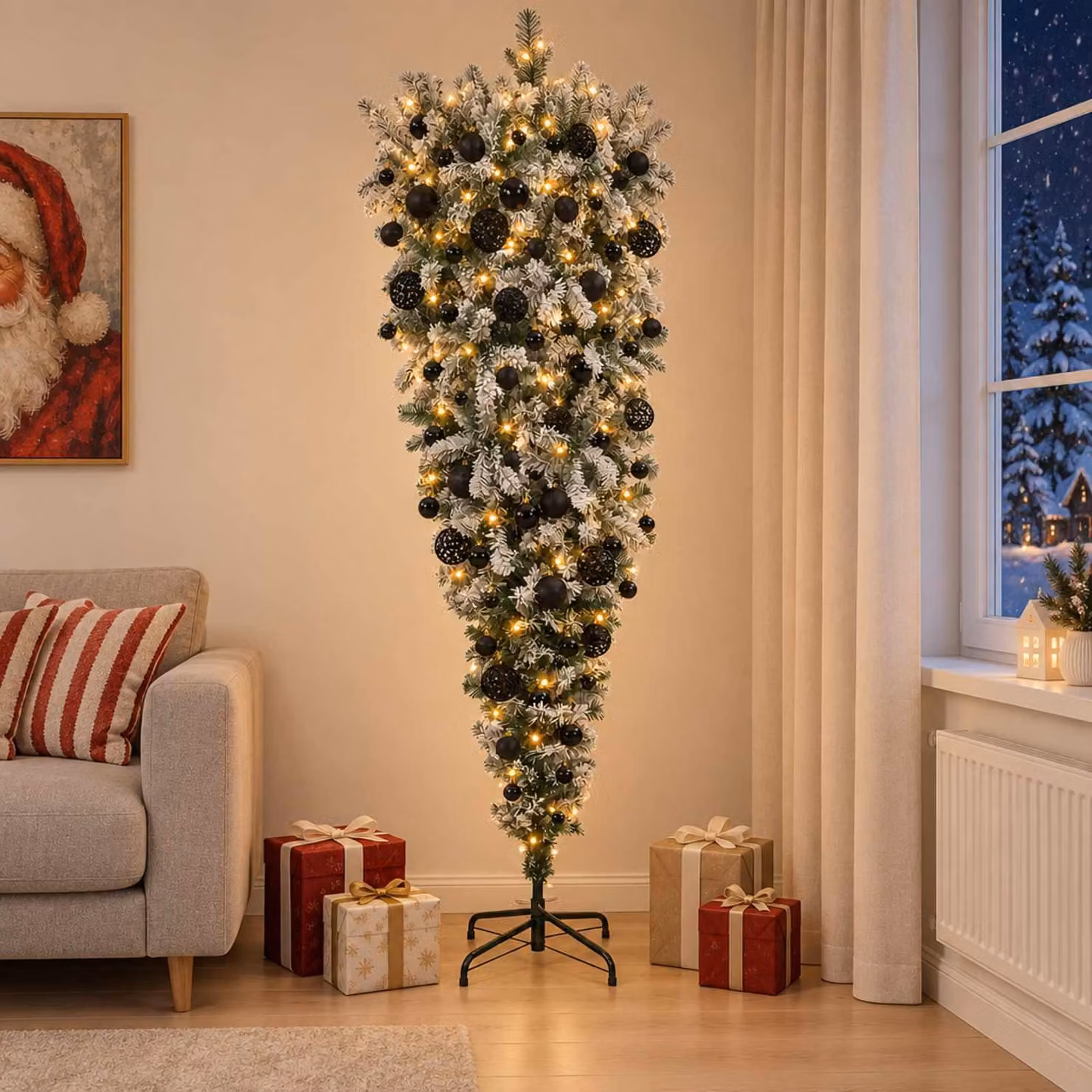Albero di Natale artificiale rovesciato con cerniere, altezza 180 cm