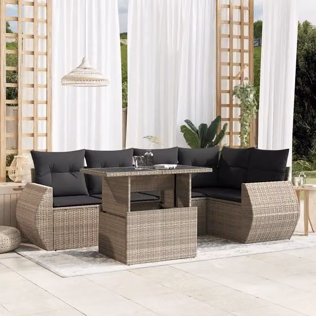 Set Divano da Giardino 6pz vidaXL in Polyrattan Grigio Antracite con Cuscini – 1