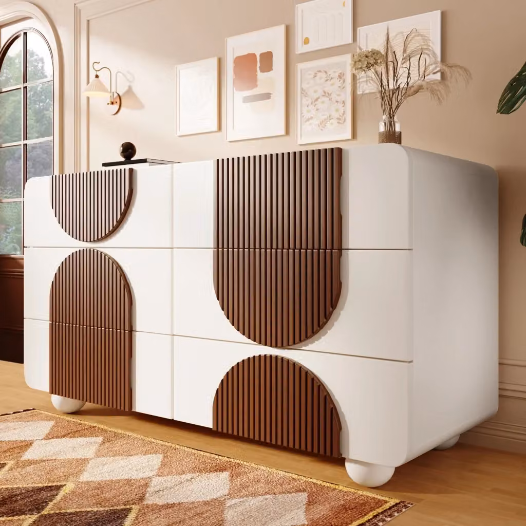 Cassettiera Mivray con 6 cassetti scorrevoli e piedi in legno bianco L: 121 cm, P: 41 cm, H: 71 cm – 2