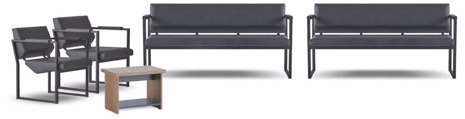 Schwarz-Braune Arbeitszimmer Garnitur Edle 3-Sitzer 2x Sessel Couchtisch