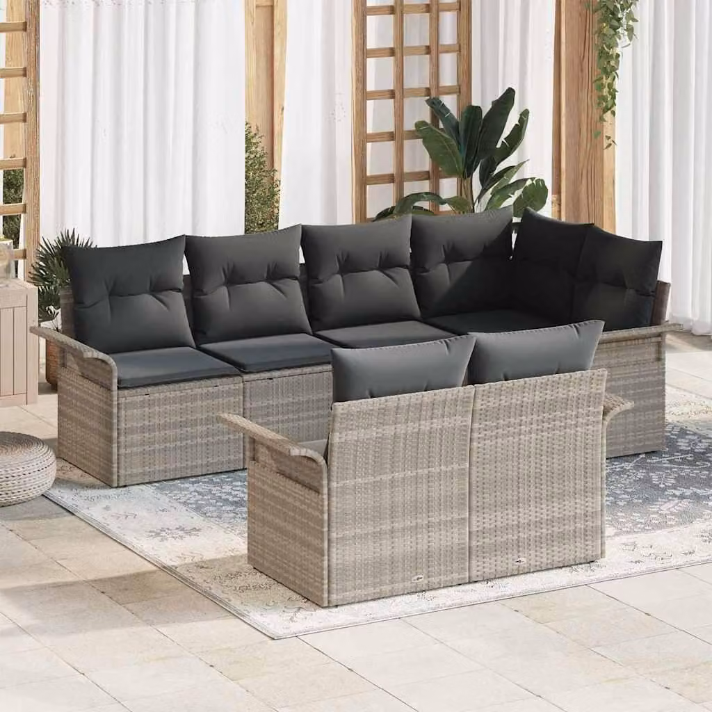 Maison Exclusive - Set Divano da Giardino 7 pcs Grigio chiaro Poly Rattan