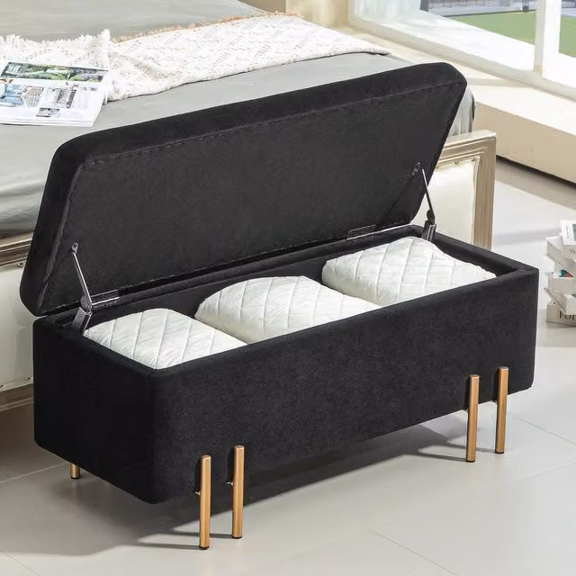 Panca contenitore REDOM nera con finitura legno, L: 100 cm, P: 40 cm, H: 42 cm