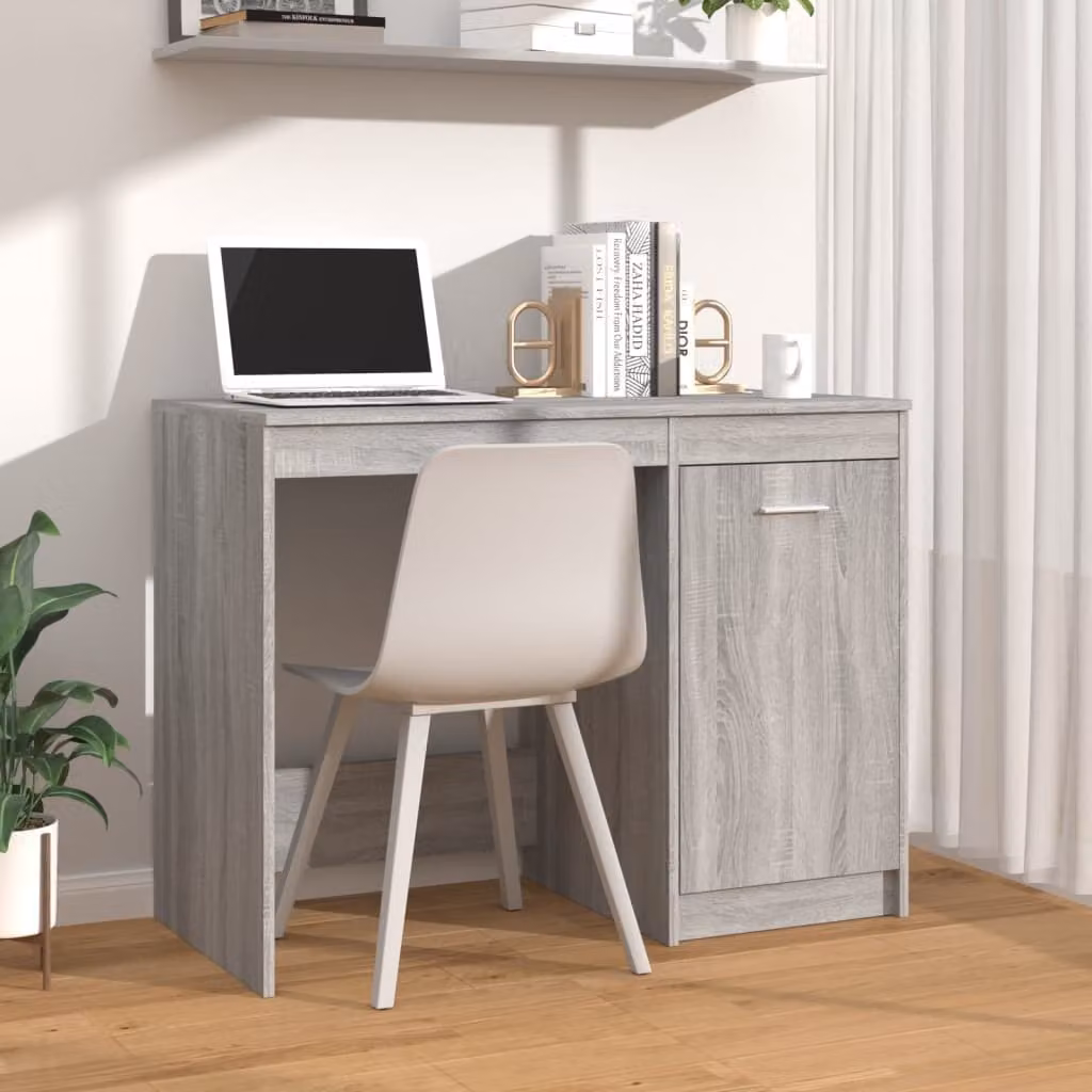 The Living Store Scrivania Grigio Sonoma 100x50x76 cm Materiale a base di legno