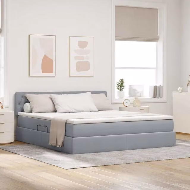 Letto con contenitore e materasso vidaXL Grigio, con illuminazione LED e porte USB, L/P/H: 160 x 200 x 44 cm – 1