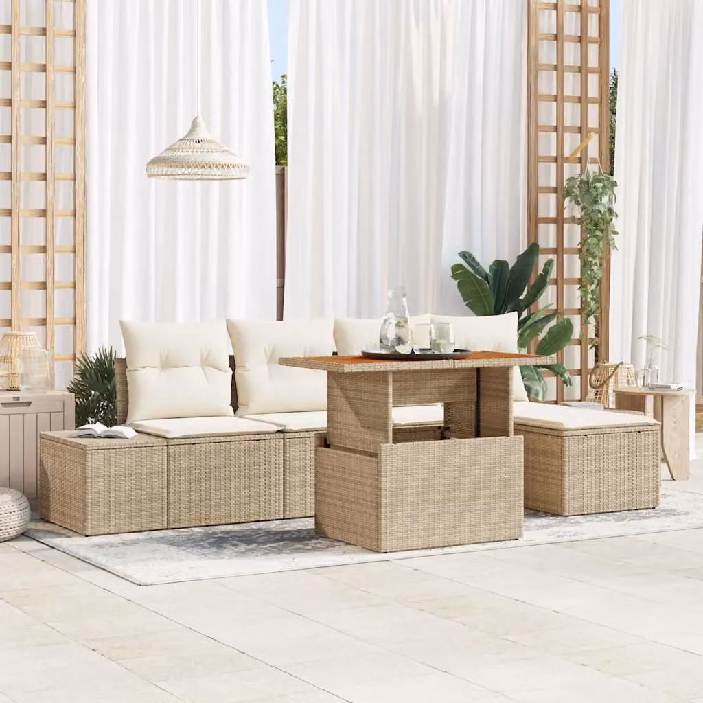 Set da pranzo da giardino moderno vidaXL in legno di acacia e rattan beige per 6 persone