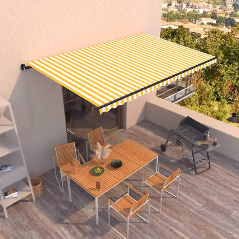 vidaXL Tenda da Sole Retrattile Manuale con Bracci Pieghevoli in Alluminio e Tessuto in Poliestere, Colore Giallo e Bianco, L 500 x P 300 cm