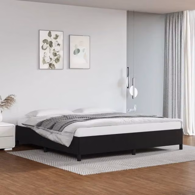 Letto matrimoniale imbottito vidaXL in similpelle nera con doghe in legno L/P/H: 200 x 200 x 35 cm