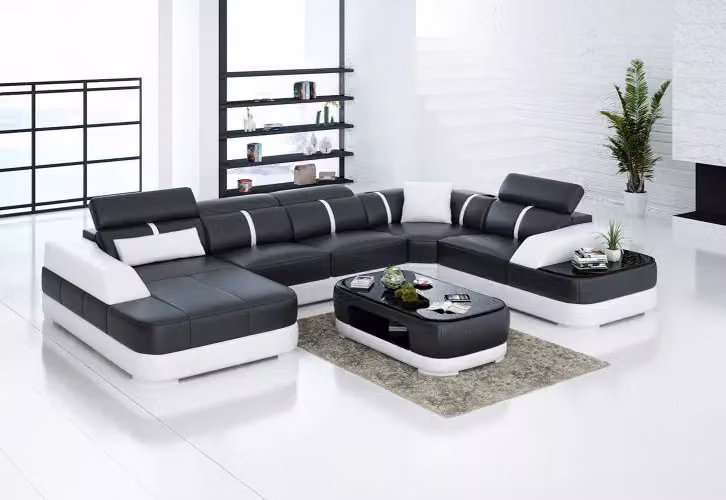 Ecksofa Design Moderne Wohnzimmer Eckcouch Lederpolster Couch Sofa U-Form Möbel