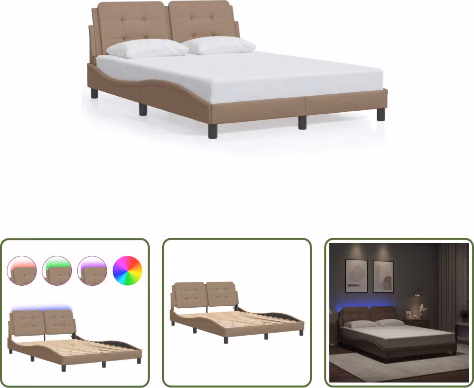 The Living Store Struttura letto con LED cappuccino-marrone 140x200 cm in ecopelle