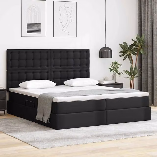 Letto con contenitore e illuminazione LED vidaXL in pelle sintetica nera L/P: 180 x 200 cm