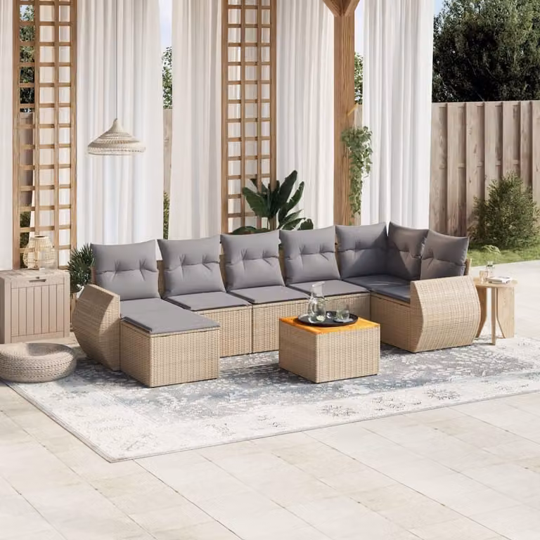 Maison Exclusive - Set Divano da Giardino 8 pz con Cuscini Beige in Polyrattan
