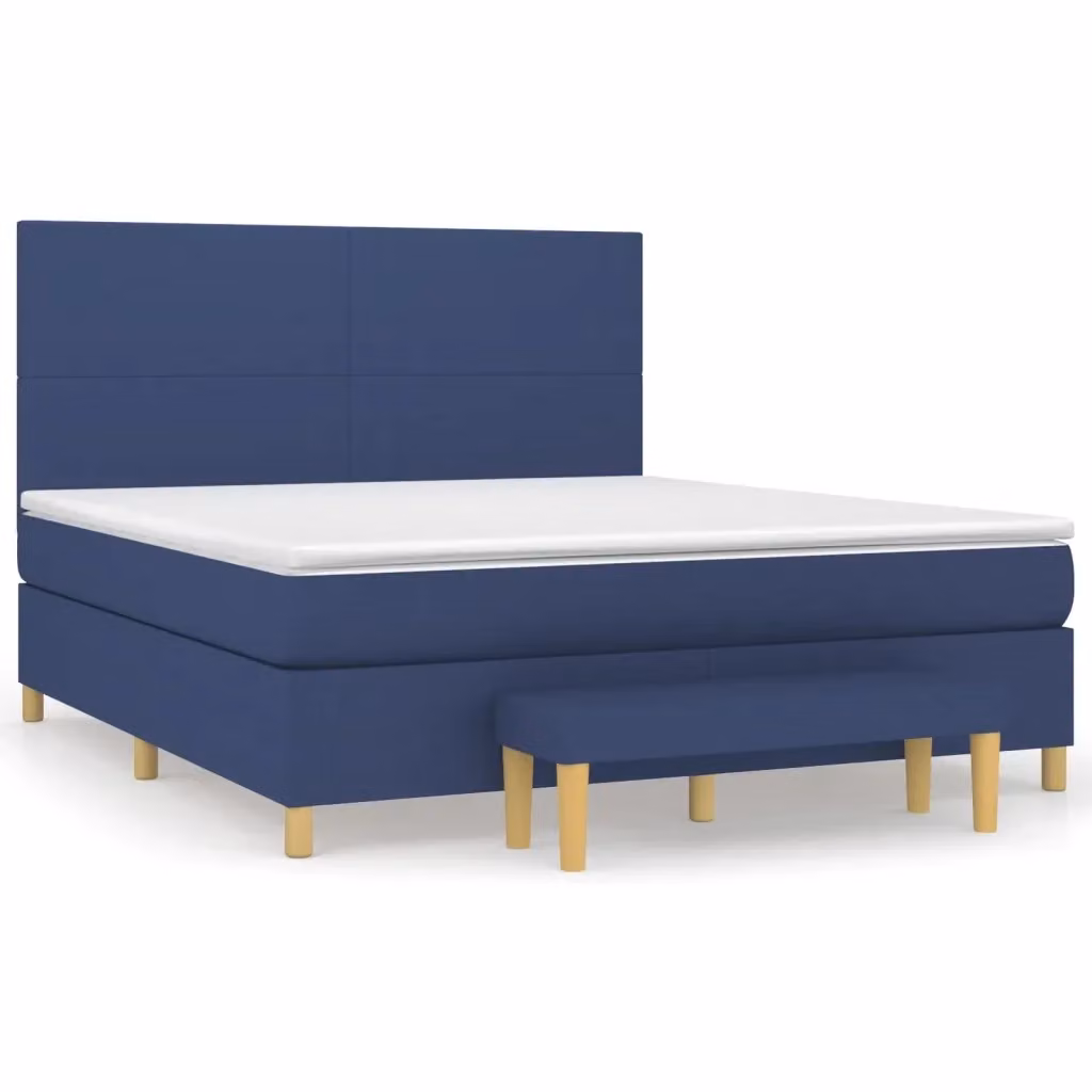 vidaXL Letto Ibrido con Giroletto a Molle e Materasso in Tessuto Blu e Bianco L/P/H: 160 x 200 x 128 cm – 2