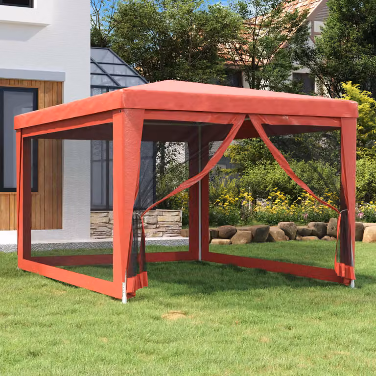 vidaXL Tenda per Feste con Pareti Laterali in Rete Rossa L: 4 m, P: 3 m, H: 2,46 m