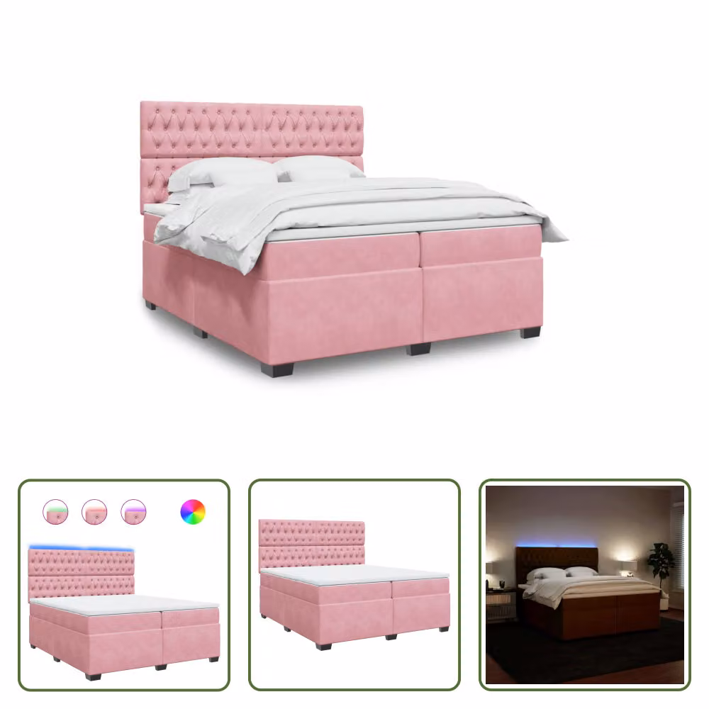 The Living Store Letto a molle con materasso Rosa 200x200 cm Velluto