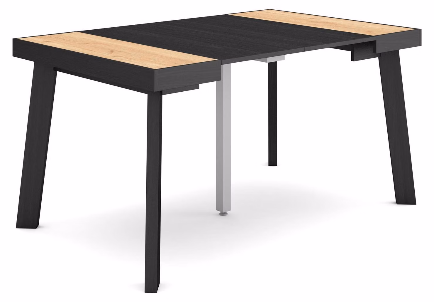 Tavolino consolle estendibile, 140 cm, rovere/nero, per 6 persone.