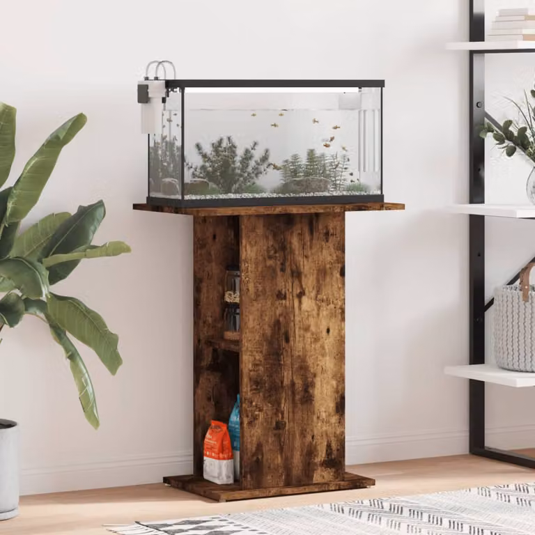vidaXL Supporto Acquario in Legno Multistrato e MDF, Rovere Fumo, L 60,5 cm x P 36 cm x H 72,5 cm