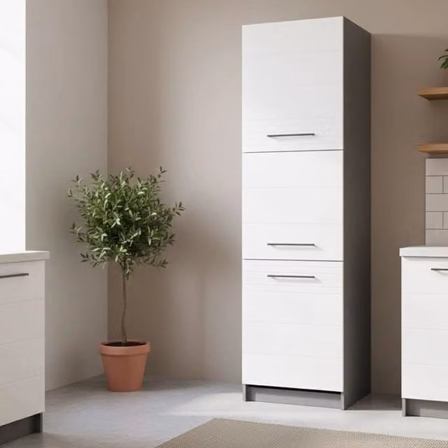 Dispensa da Cucina DMORA Moderna con Ante a Battente, Colore Bianco e Grigio, L/P/H: 60 x 58 x 215 cm