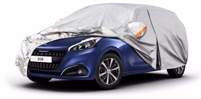 Copertura per auto impermeabile e traspirante, compatibile con Peugeot 208 (2012-2025), colore argento, con 6 strati, protezione completa dalla polvere e strisce riflettenti