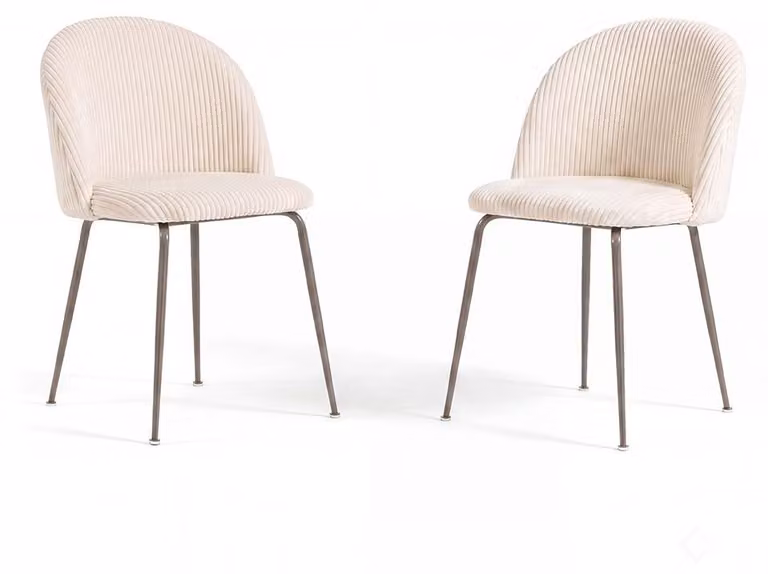 Set di 2 sedie rivestite in velluto corduroy di ampia larghezza, con gambe in metallo, dal design elegante, adatte per sala da pranzo, cucina, bar, ristoranti. Modello Sara, colore: beige/grigio tortora