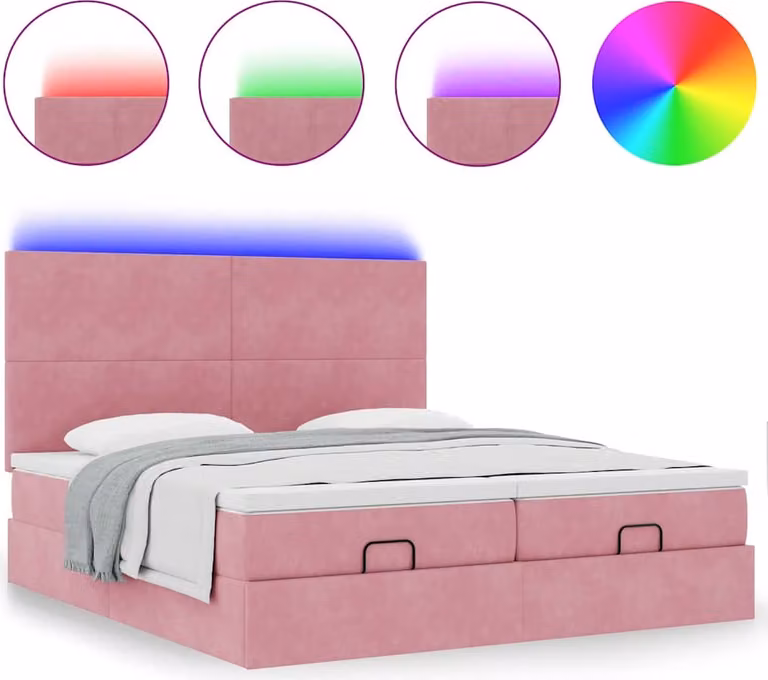 Struttura Letto Pouf con Materassi Rosa 160x200 cm Velluto