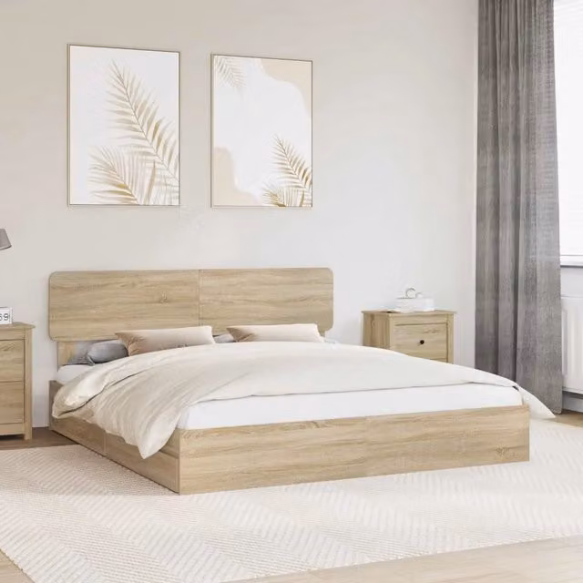 Letto con contenitore e cassetto vidaXL in legno color marrone L/P/H: 206 x 180 x 90 cm