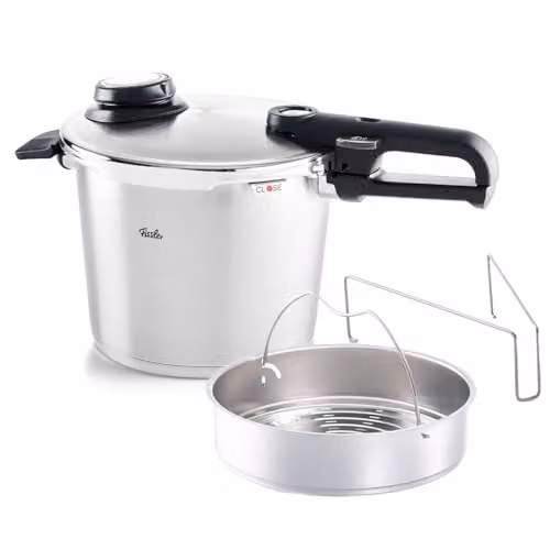 Fissler Vitavit Premium Pentola a pressione in acciaio inox 6 L, 22 cm, 4 livelli di cottura, incluso inserto, adatta a fornelli a induzione